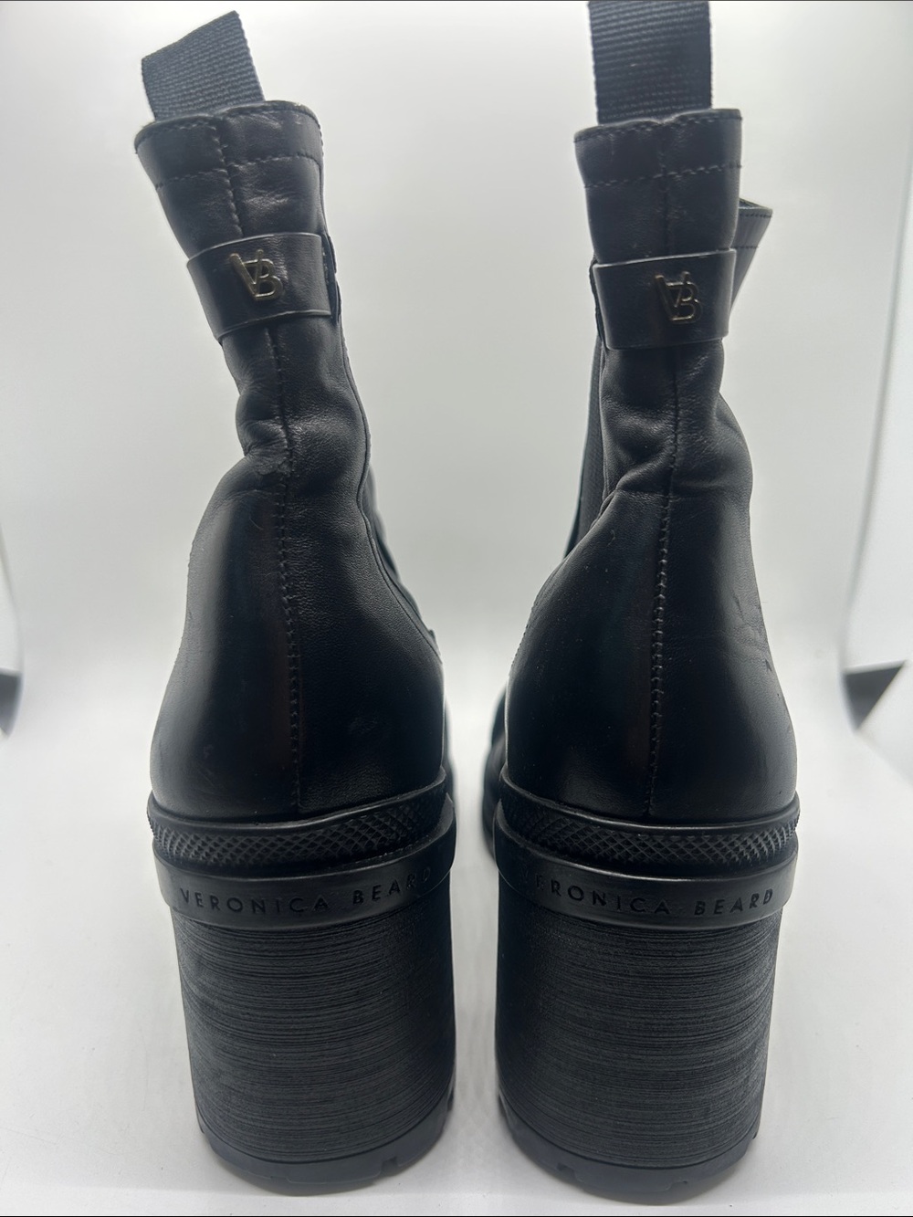 Veronica Beard Black Leather Block Heel Pull On Chelsea Boots Shoes **Size 7.5** - Picture 6 of 13